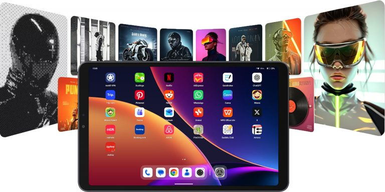 iPlay 80 mini Pro의 화면과 앱 배치를 정면에서 보여 주는 공식 제품 이미지