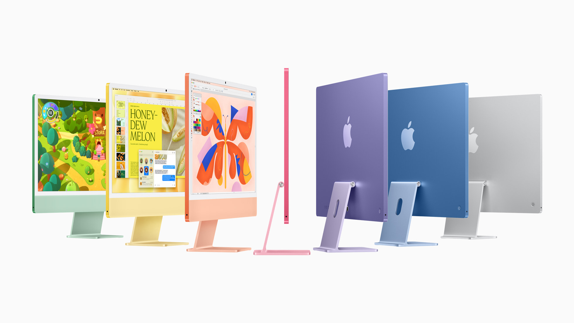 일곱 가지 색상의 M4 iMac 제품 전체 라인업