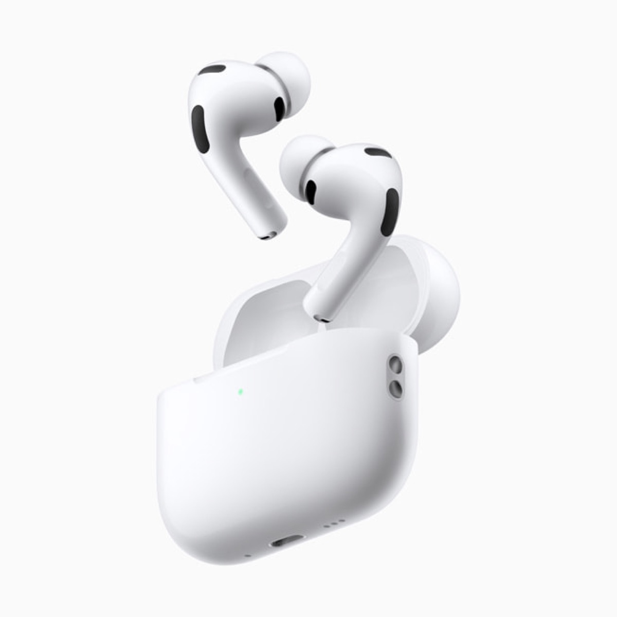 충전 케이스와 함께 놓인 AirPods Pro 3 전체 제품