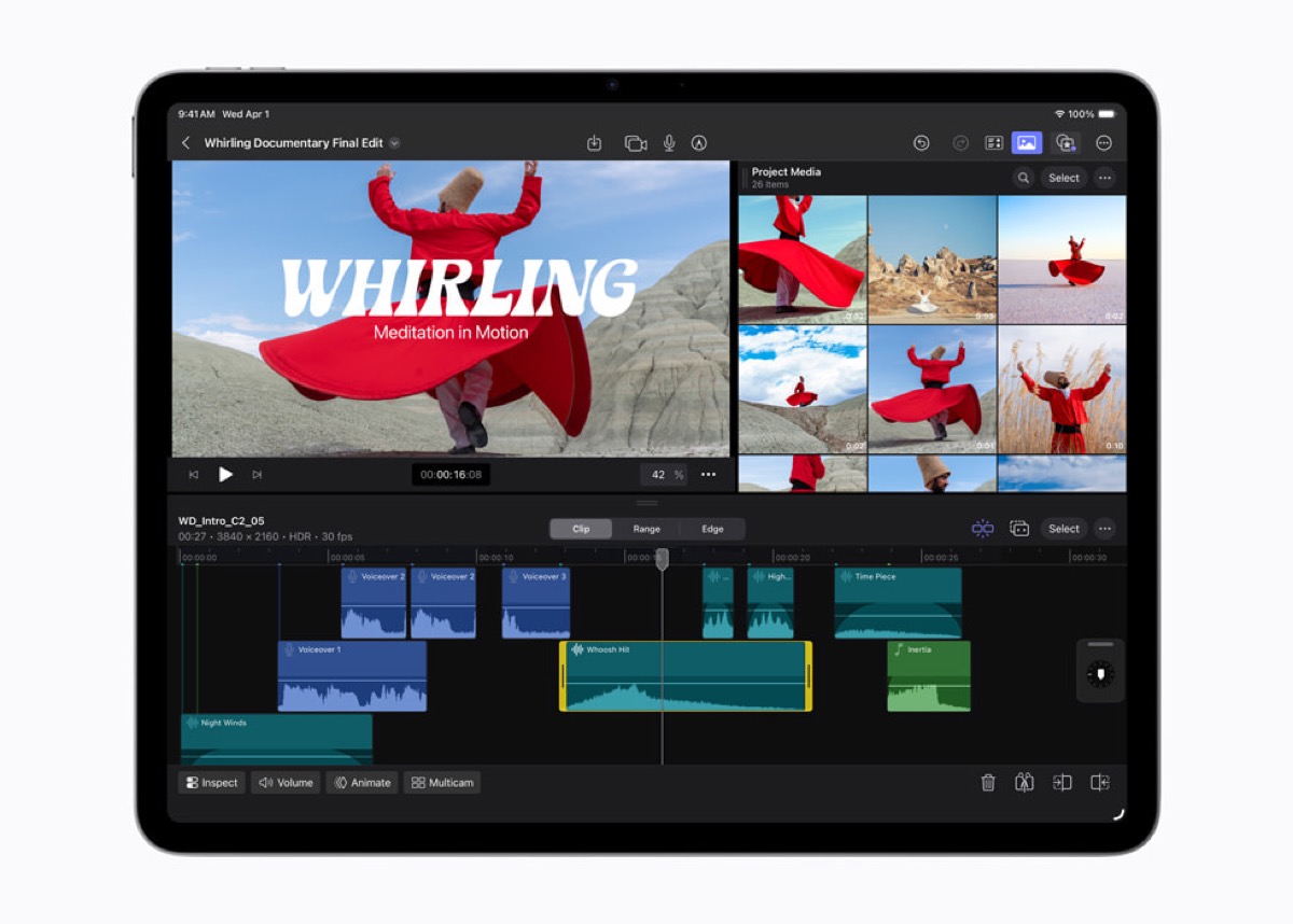 Final Cut Pro로 영상을 편집하는 M4 iPad Air